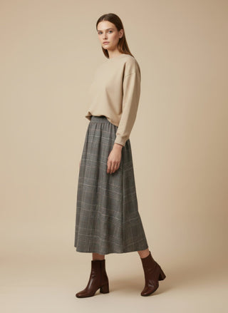 Gonna - Gonna pieghe galles elastico dietro - Marrone - VEVI