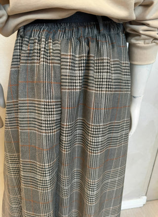 Gonna - Gonna pieghe galles elastico dietro - Marrone - VEVI