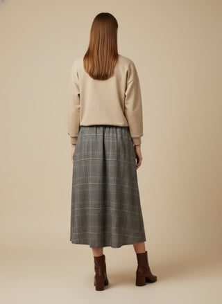 Gonna - Gonna pieghe galles elastico dietro - Marrone - VEVI