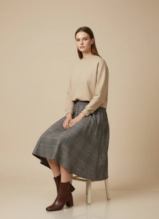 Gonna - Gonna pieghe galles elastico dietro - Marrone - VEVI