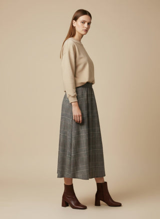 Gonna - Gonna pieghe galles elastico dietro - Marrone - VEVI