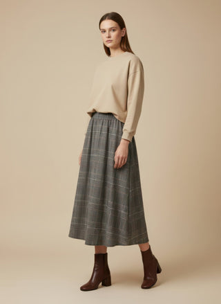 Gonna - Gonna pieghe galles elastico dietro - Marrone - VEVI