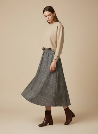 Gonna - Gonna pieghe galles elastico dietro - Marrone - VEVI