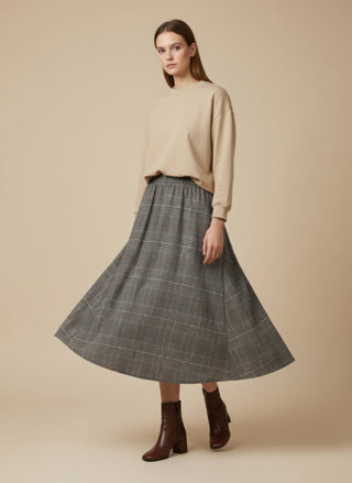 Gonna - Gonna pieghe galles elastico dietro - Marrone - VEVI