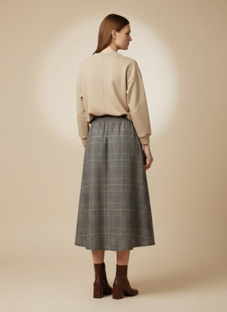 Gonna - Gonna pieghe galles elastico dietro - Marrone - VEVI