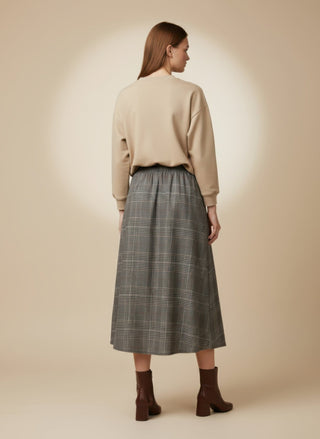 Gonna - Gonna pieghe galles elastico dietro - Marrone - VEVI