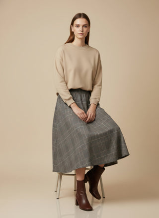 Gonna - Gonna pieghe galles elastico dietro - Marrone - VEVI