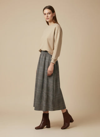 Gonna - Gonna pieghe galles elastico dietro - Marrone - VEVI