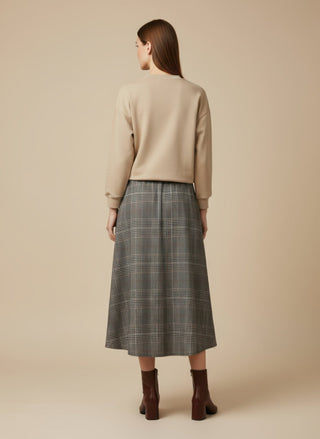 Gonna - Gonna pieghe galles elastico dietro - Marrone - VEVI