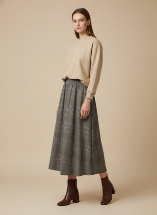 Gonna - Gonna pieghe galles elastico dietro - Marrone - VEVI