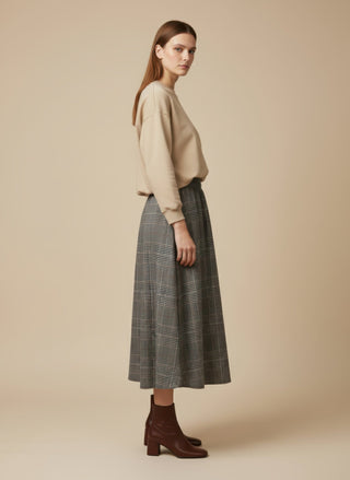 Gonna - Gonna pieghe galles elastico dietro - Marrone - VEVI