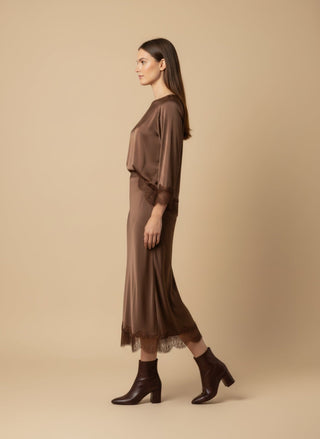 Gonna - Gonna raso bordo pizzo - Marrone - vevi.it