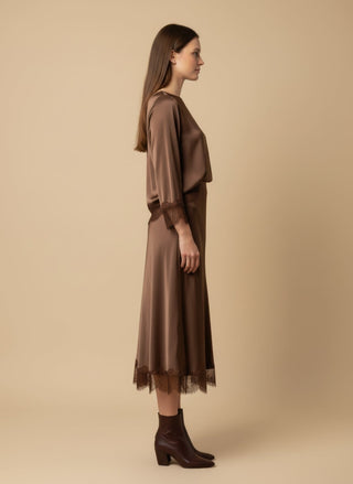 Gonna - Gonna raso bordo pizzo - Marrone - vevi.it