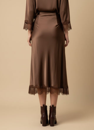 Gonna - Gonna raso bordo pizzo - Marrone - vevi.it