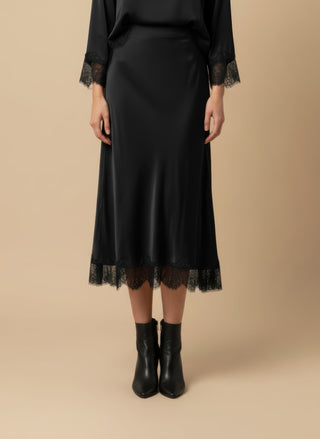 Gonna - Gonna raso bordo pizzo - Nero - vevi.it