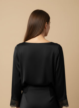 Gonna - Gonna raso bordo pizzo - Nero - vevi.it