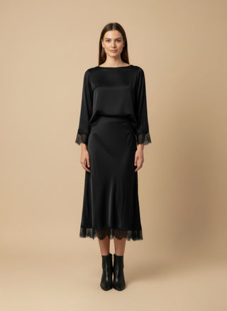 Gonna - Gonna raso bordo pizzo - Nero - vevi.it