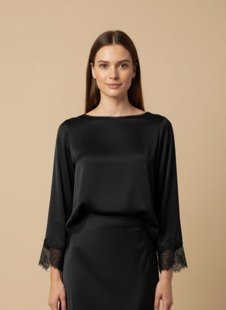 Gonna - Gonna raso bordo pizzo - Nero - vevi.it