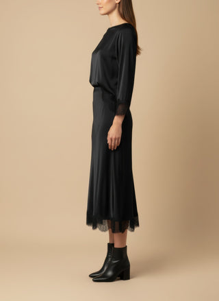 Gonna - Gonna raso bordo pizzo - Nero - vevi.it