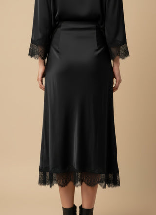 Gonna - Gonna raso bordo pizzo - Nero - vevi.it