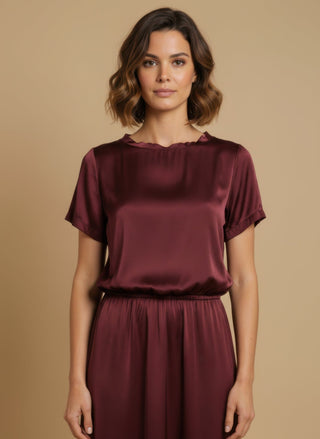 Gonna - Gonna satin stretch viscosa - Bordeaux - vevi.it