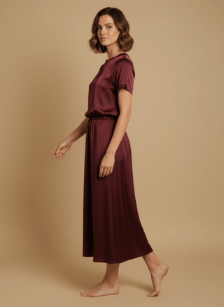 Gonna - Gonna satin stretch viscosa - Bordeaux - vevi.it