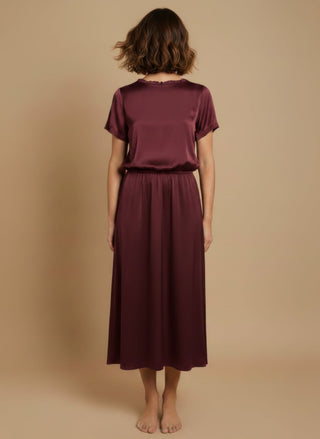 Gonna - Gonna satin stretch viscosa - Bordeaux - vevi.it