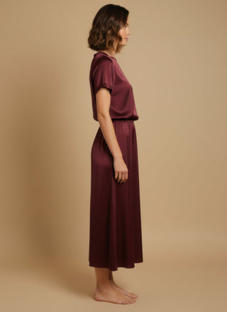 Gonna - Gonna satin stretch viscosa - Bordeaux - vevi.it