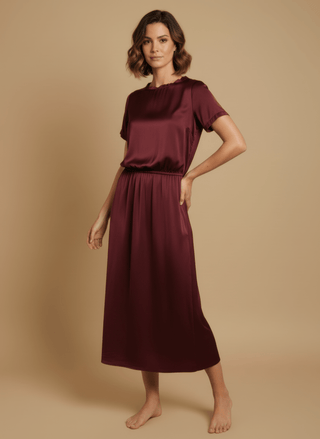 Gonna - Gonna satin stretch viscosa - Bordeaux - vevi.it