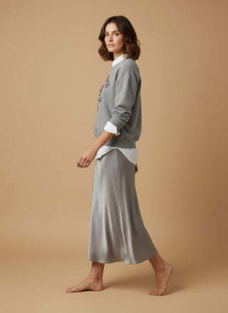 Gonna - Gonna satin stretch viscosa - Grigio perla - vevi.it