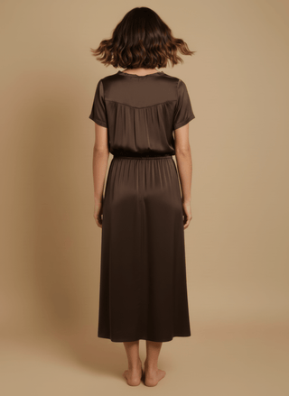 Gonna - Gonna satin stretch viscosa - Marrone - vevi.it