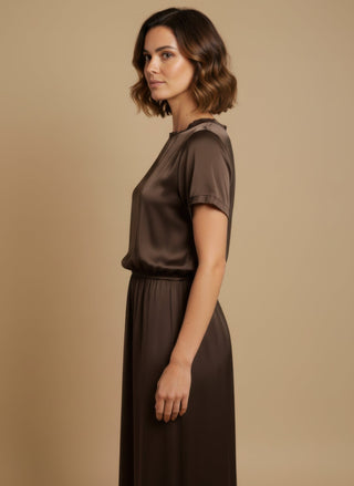 Gonna - Gonna satin stretch viscosa - Marrone - vevi.it