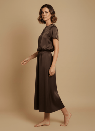 Gonna - Gonna satin stretch viscosa - Marrone - vevi.it