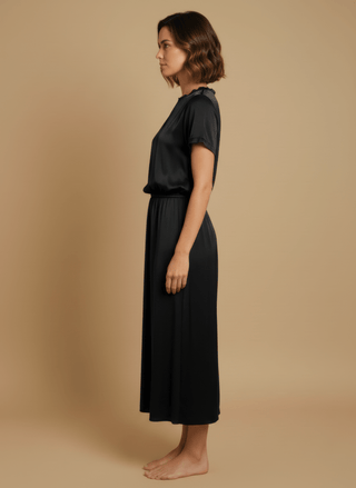 Gonna - Gonna satin stretch viscosa - Nero - vevi.it