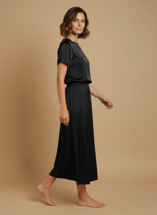 Gonna - Gonna satin stretch viscosa - Nero - vevi.it