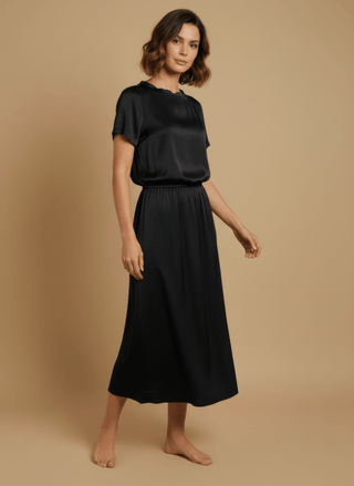 Gonna - Gonna satin stretch viscosa - Nero - vevi.it