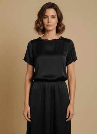 Gonna - Gonna satin stretch viscosa - Nero - vevi.it