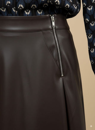 Gonna - Gonna tasche svasata simil pelle - Marrone - vevi.it