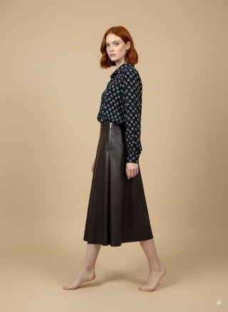 Gonna - Gonna tasche svasata simil pelle - Marrone - vevi.it