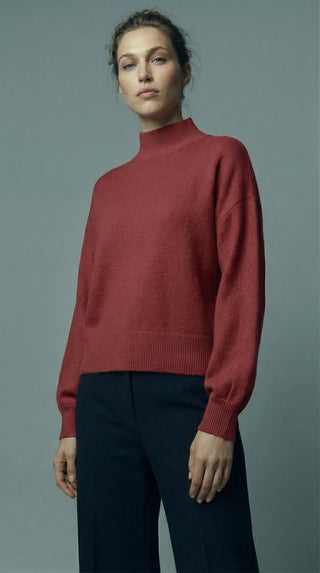 Maglia - Maglia collo alto baby alpaca polsino pince - Bordeaux - VEVI