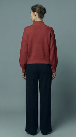 Maglia - Maglia collo alto baby alpaca polsino pince - Bordeaux - VEVI