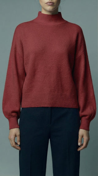 Maglia - Maglia collo alto baby alpaca polsino pince - Bordeaux - VEVI