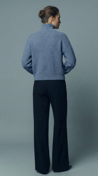 Maglia - Maglia collo alto baby alpaca polsino pince - Cielo - VEVI