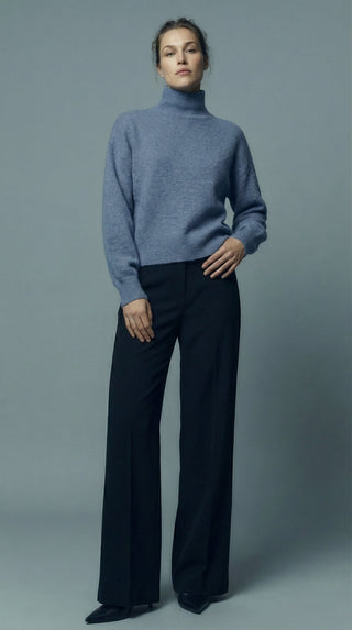 Maglia - Maglia collo alto baby alpaca polsino pince - Cielo - VEVI