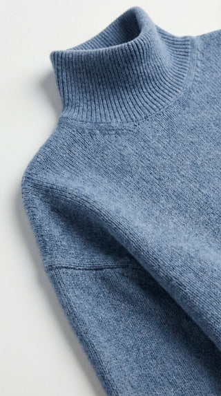 Maglia - Maglia collo alto baby alpaca polsino pince - Cielo - VEVI