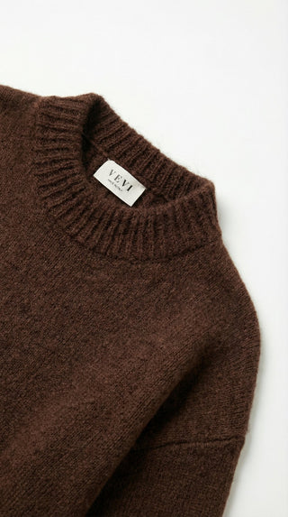 Maglia - Maglia collo alto baby alpaca polsino pince - Marrone - VEVI