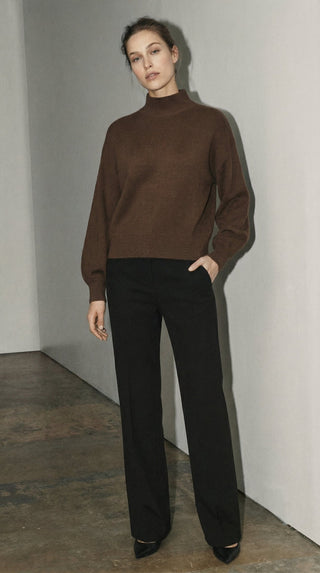 Maglia - Maglia collo alto baby alpaca polsino pince - Marrone - VEVI