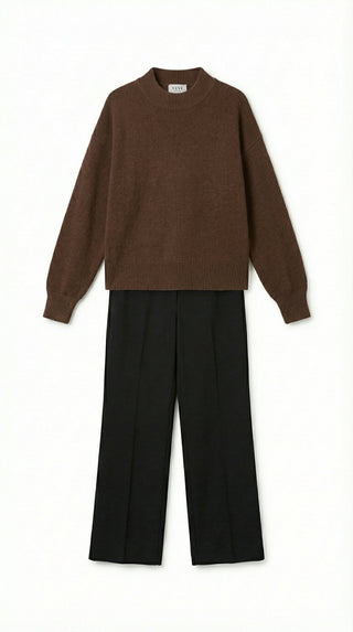 Maglia - Maglia collo alto baby alpaca polsino pince - Marrone - VEVI