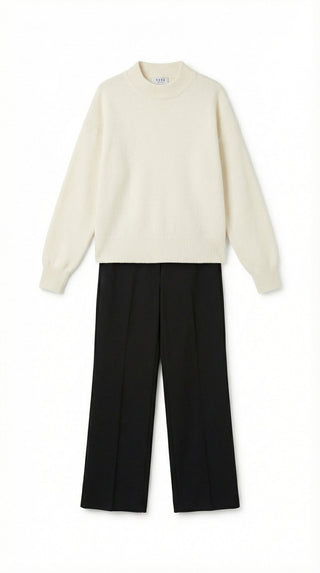 Maglia - Maglia collo alto baby alpaca polsino pince - Panna - VEVI