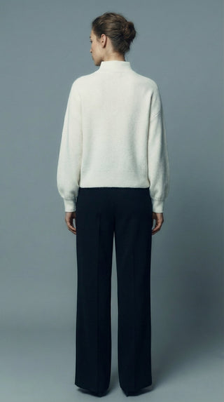 Maglia - Maglia collo alto baby alpaca polsino pince - Panna - VEVI